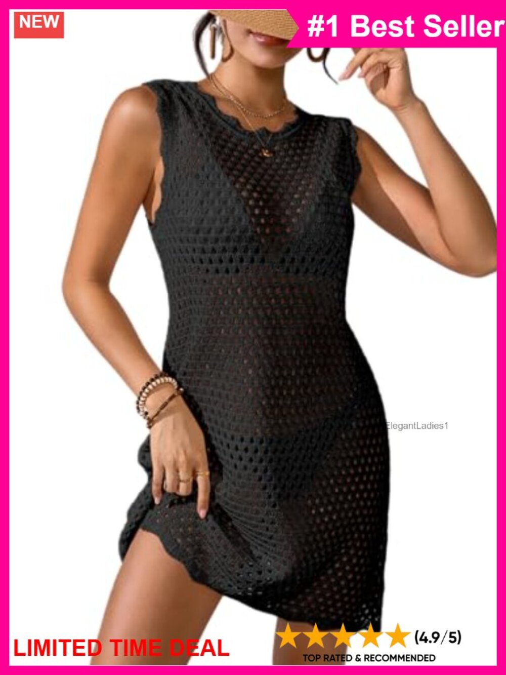 Crochet Swimsuit Cover Up Beach Mesh Knit Mini Dress Sleeveless